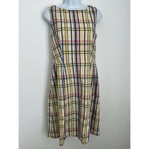 Anne Klein Sleeveless Seersucker Spring Plaid Dress Sz 8 Yellow plaid Fit Flare